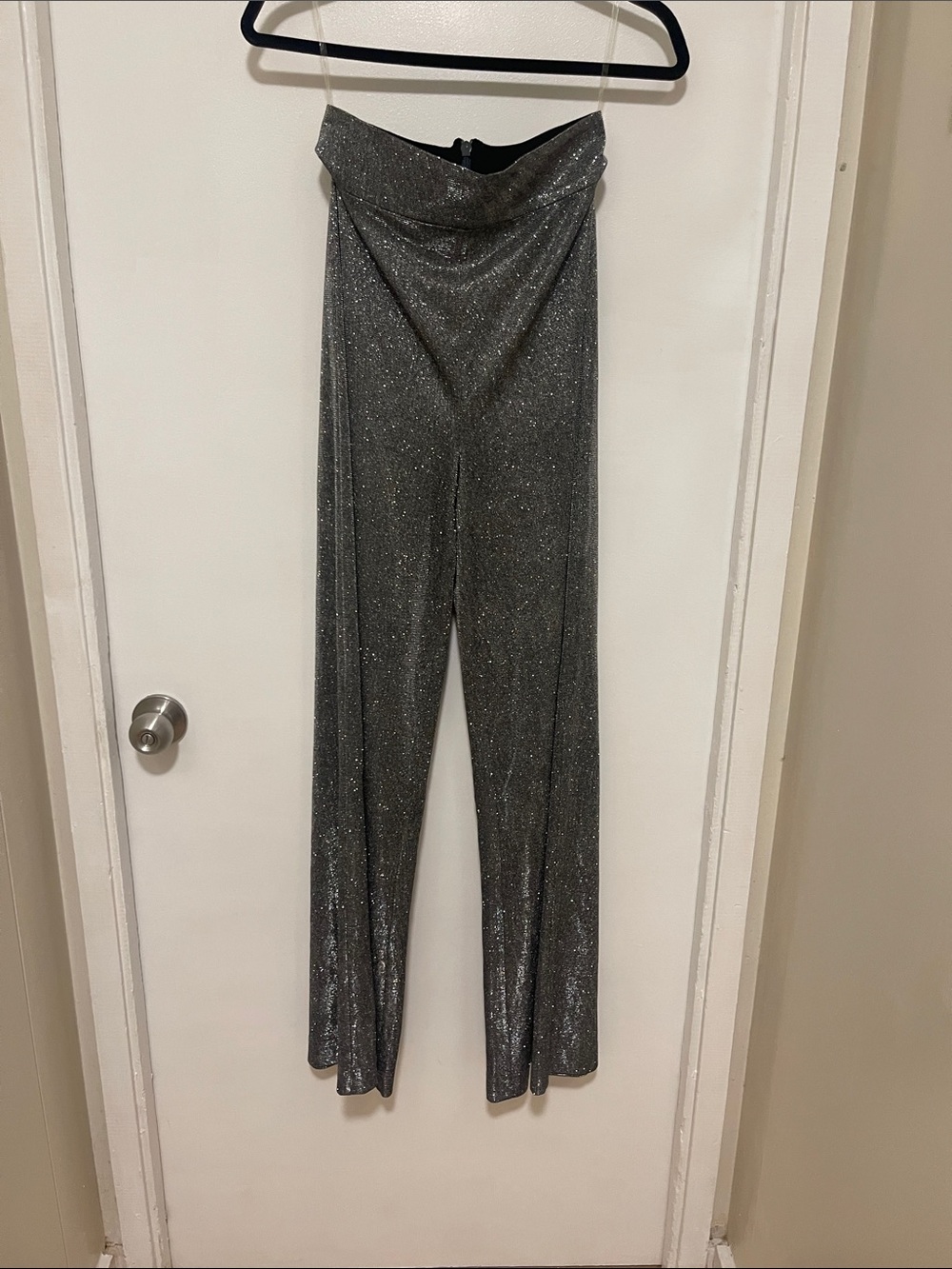 House of CB Metallic High-Waist Wide-Leg Pants - Silver
